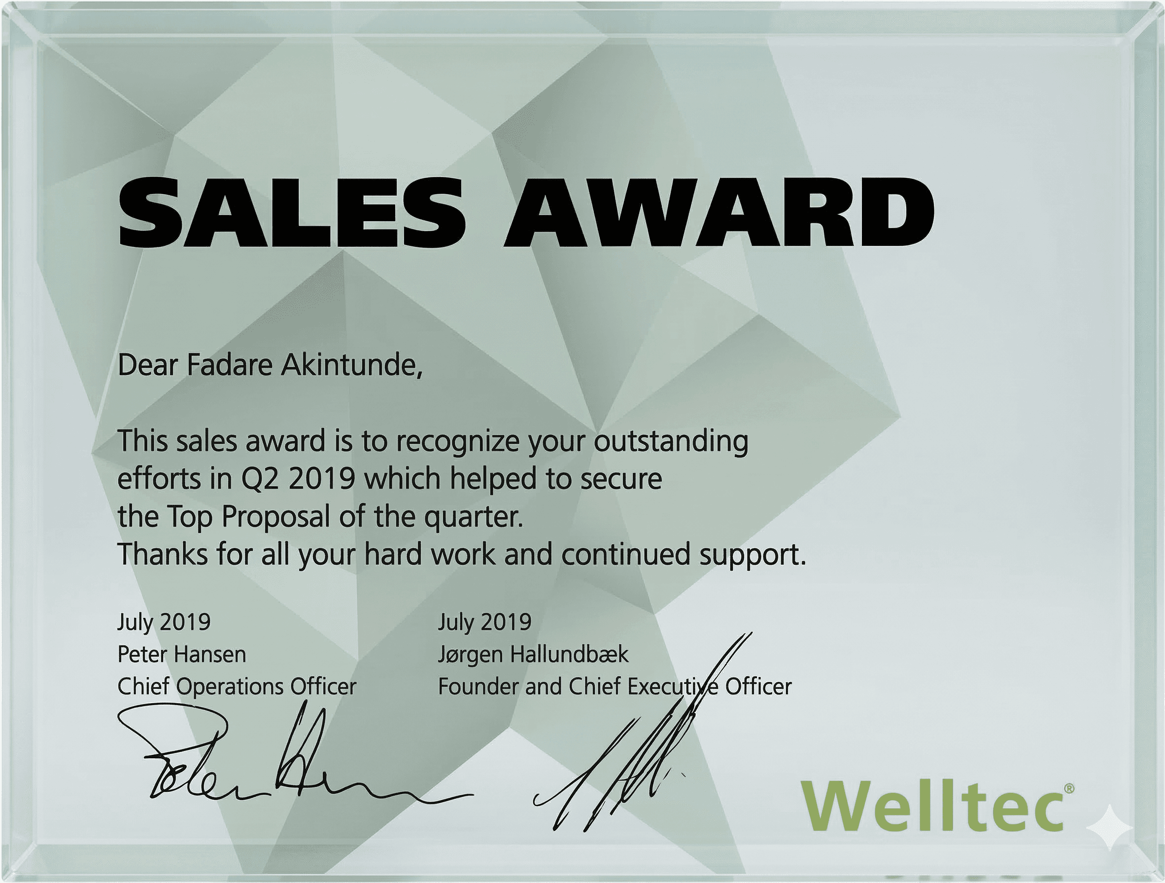Welltec Sales Award