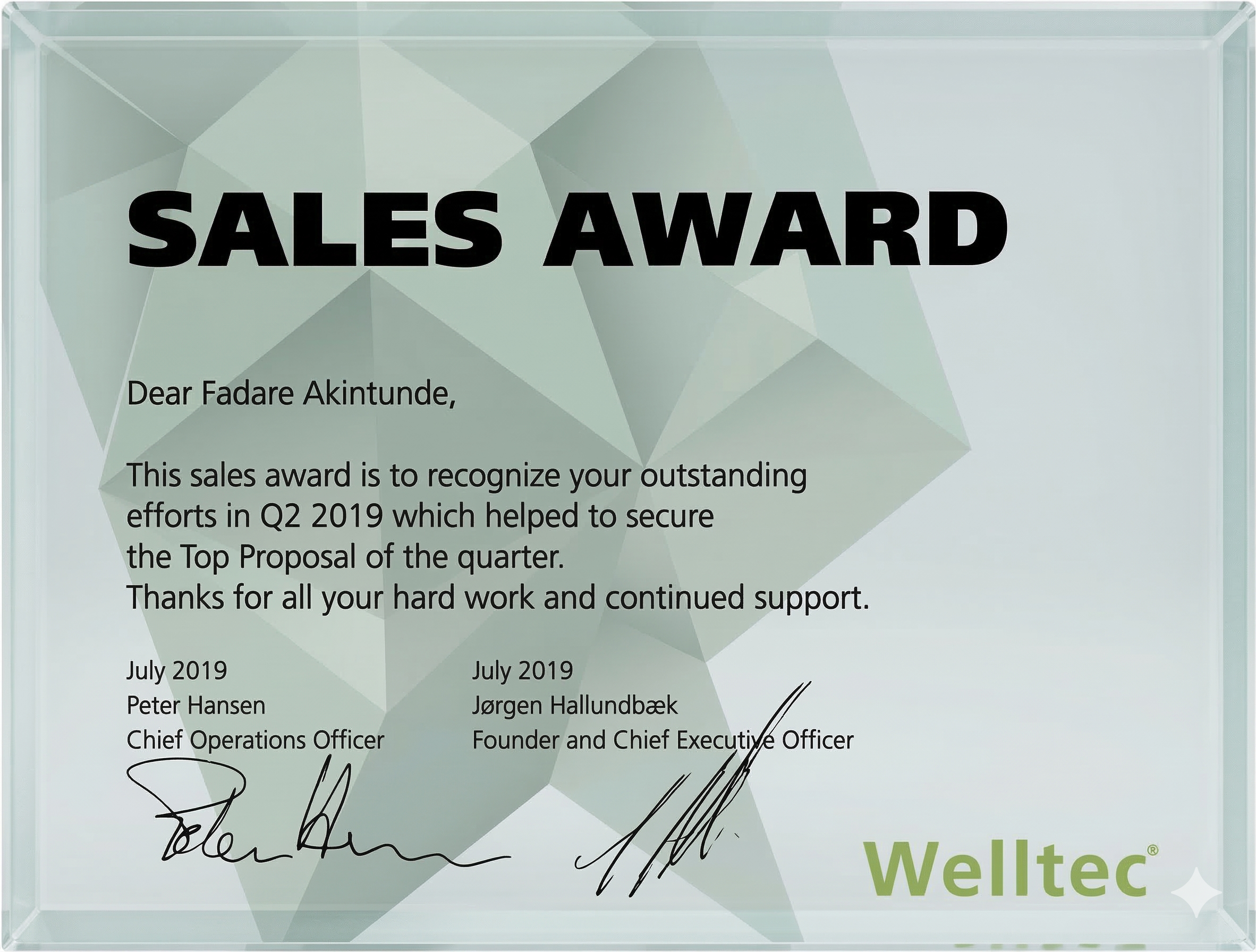 Welltec Sales Award